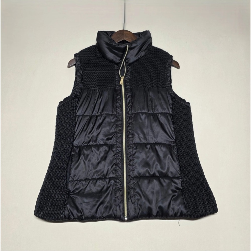 Kenneth Cole Women Size Large New York Blk Winter Quilted Vest FullZip Slimming